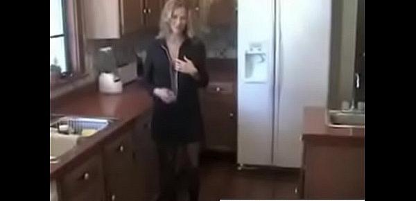  HotWifeRio in stockings taking off her clothes for her son before going to work